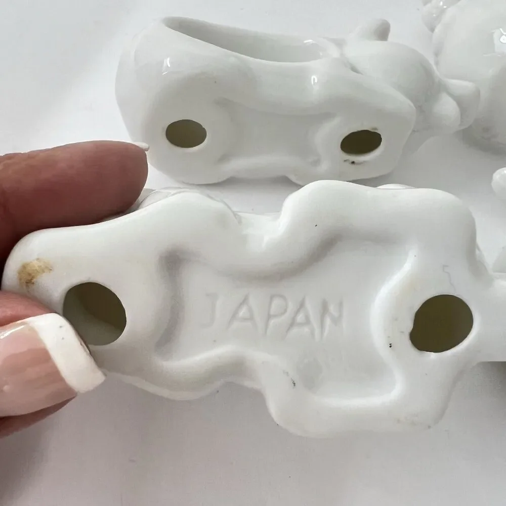 Vintage 1984 White Ceramic Farm Animal Napkin Rings Holders Set 4 Japan